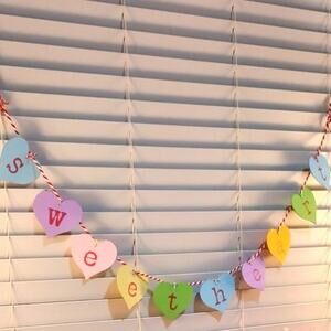 SWEETHEART Banner / Wood Conversation Heart Valentines Bunting